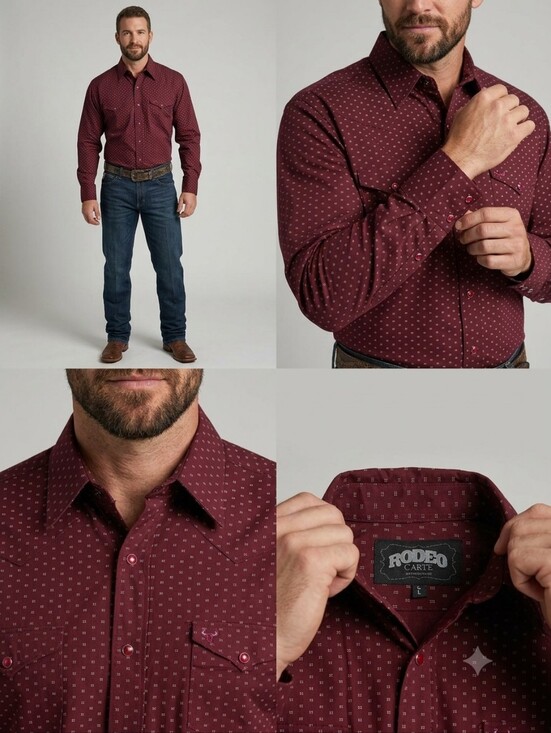 Rodeo Carte Other - Men's Burgundy Printed Western Shirt